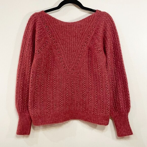 Rare! EUC Sezane Rosa Reversible Mohair Wool Pointelle Sweater Rosewood Small - Picture 3 of 8
